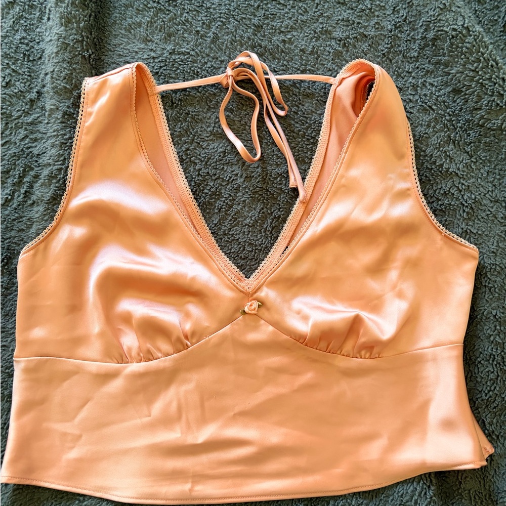 wild fable Peach Satin Halter Crop Top